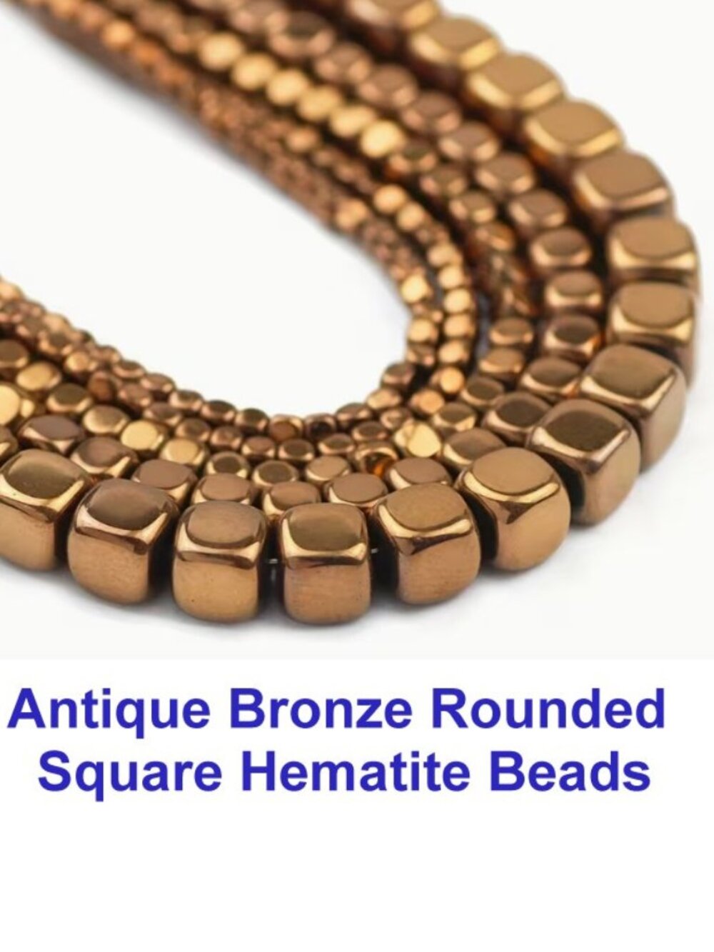Antique Bronze/Copper Rounded Square Hematite Beads, 6mm or 4mm